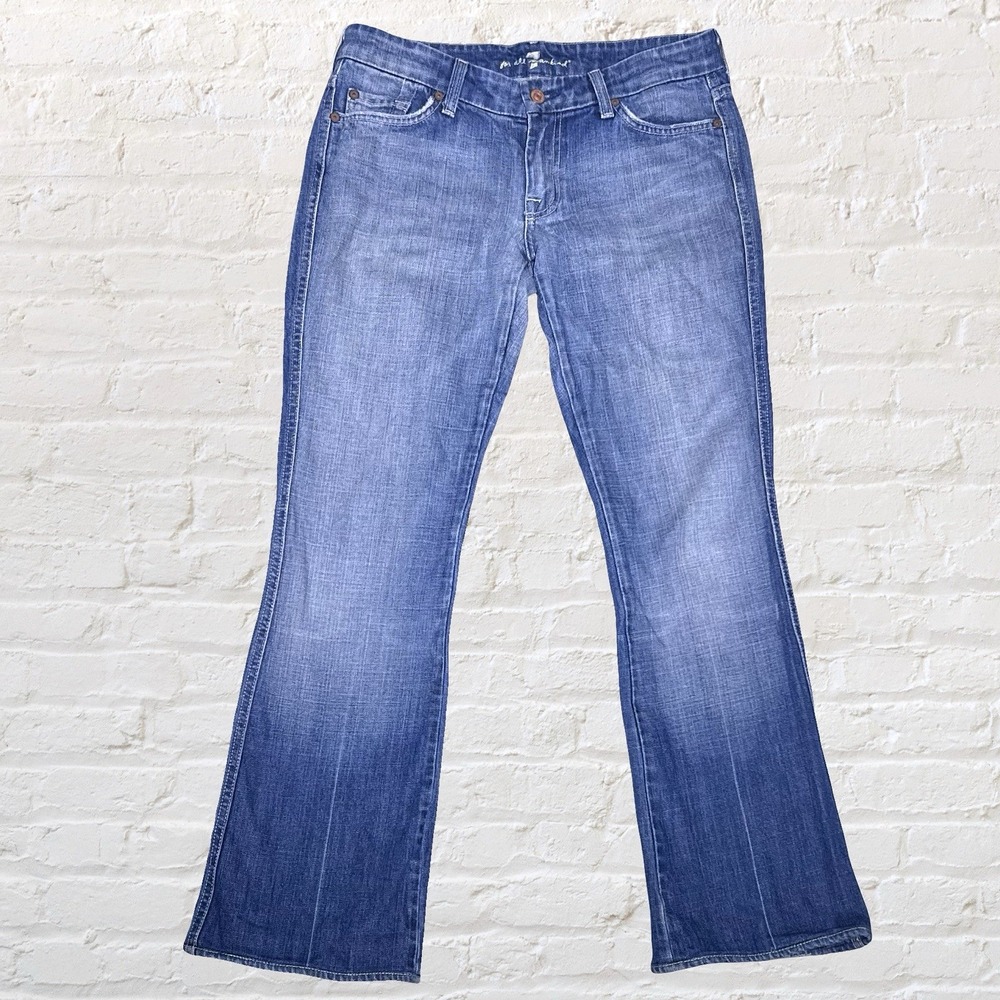 7 for All Mankind Bootcut Jeans 30x31 A Pocket Pink Rhinestones Fade USA 90s Y2K